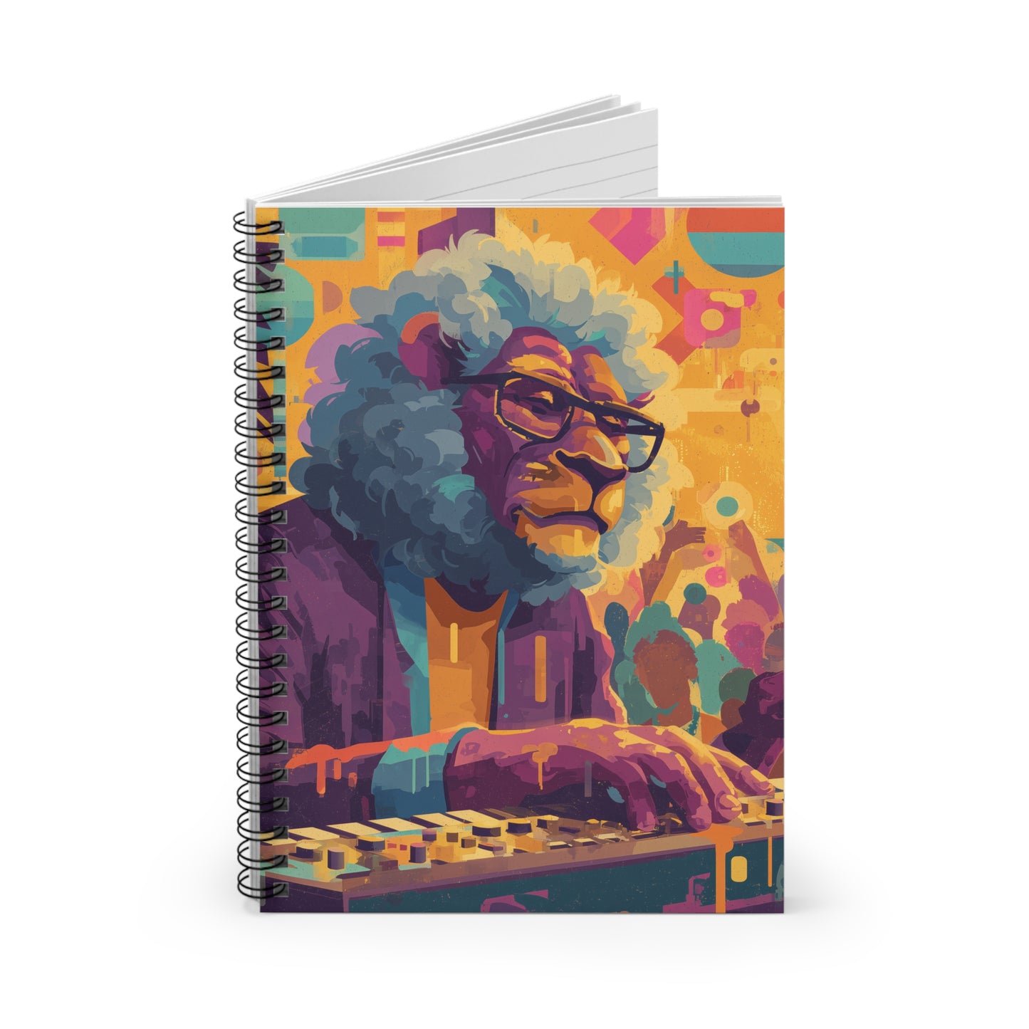DJ Lion Spiral Notebook Colorful Retro Music Journal With Ruled Pages For Creative Writing Sketching And Song Planning