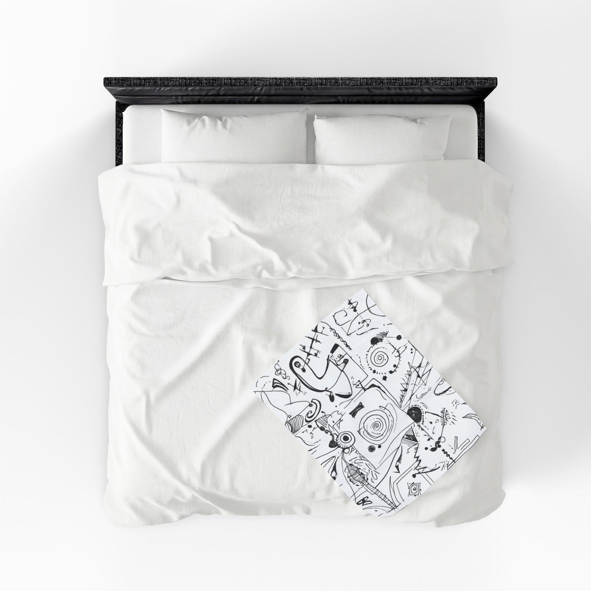 Black Ink Doodle Abstract Art Velveteen Plush Blanket | Sketch Pattern