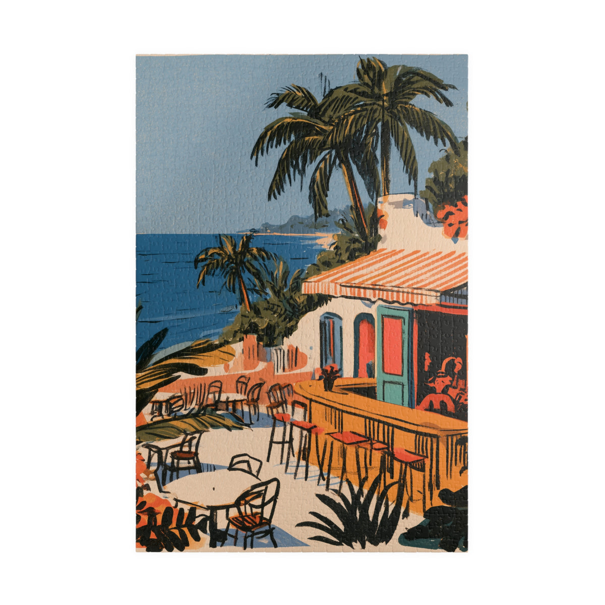 Coastal Café Jigsaw Puzzle — Vintage Beach Scene (110–1014 pcs)