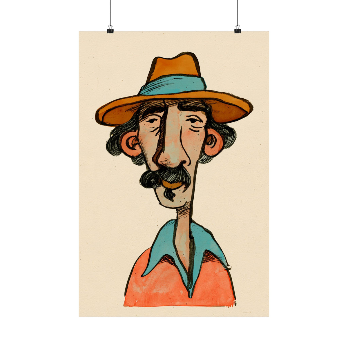 Vintage Cowboy Portrait Poster – Retro Western Wall Art, Whimsical Cowboy Illustration, Colorful Southwestern Decor, Matte Art Print
