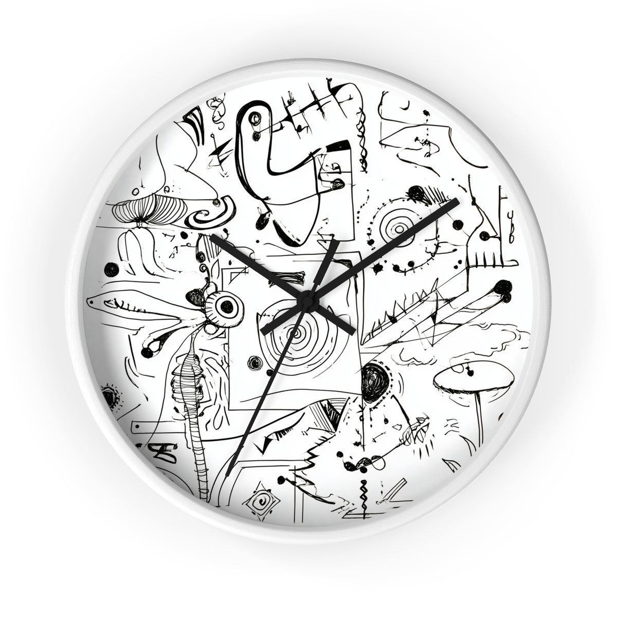 Abstract Doodle Art Wall Clock | Monochrome Sketch Illustration