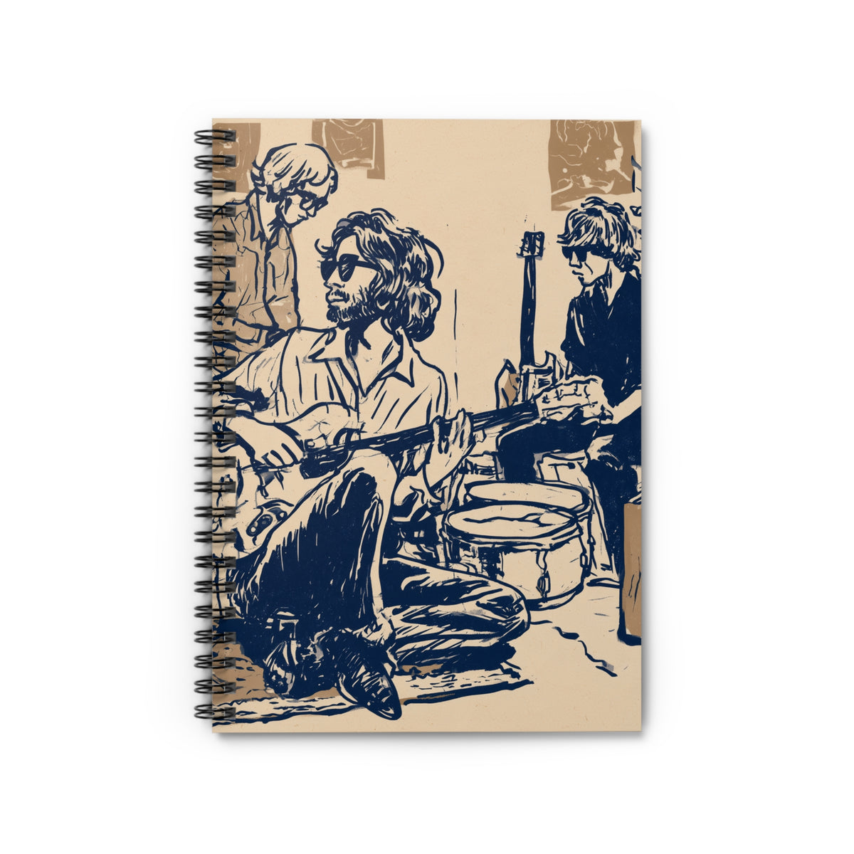 Vintage Band Sketch Spiral Notebook, Retro Music Journal, Guitar Player Notebook, Musician Gift, Indie Band Art Journal, Songwriting Notebook