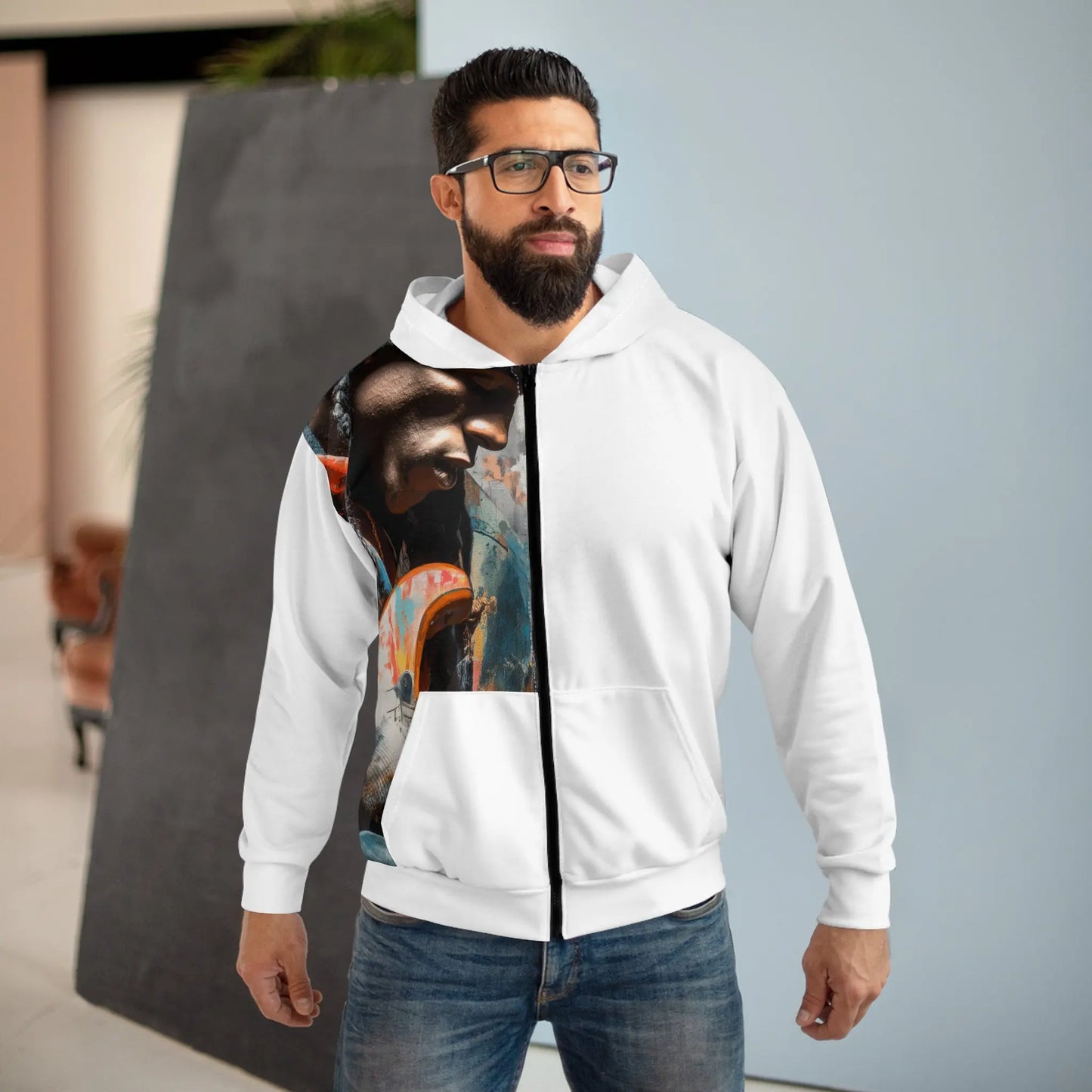 Guitarist Portrait All Over Print Zip Hoodie With Photo Realistic Panel For Music Lovers Printify