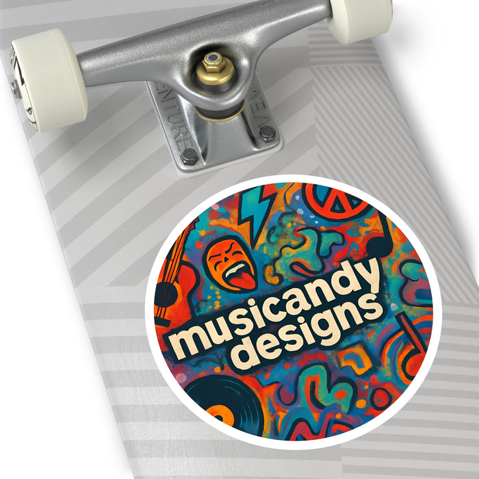 Music Andy Designs Round Sticker — Colorful Psychedelic Music Art Sticker (Indoor/Outdoor)