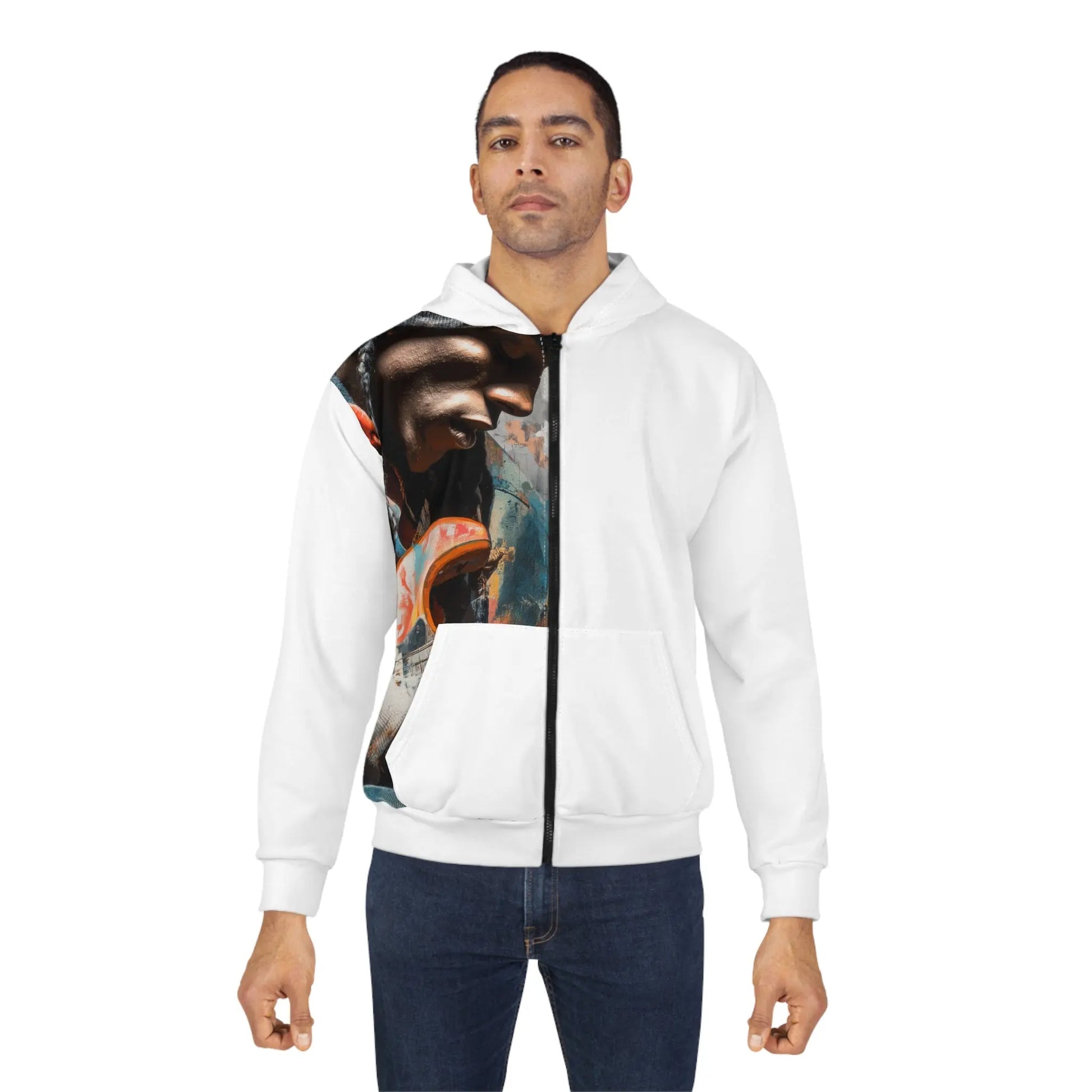 Guitarist Portrait All Over Print Zip Hoodie With Photo Realistic Panel For Music Lovers Printify