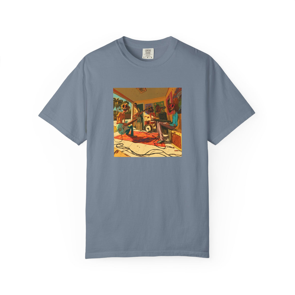 Retro Garage Band T-Shirt, Funky Music Graphic Tee, Vintage Cartoon Band Shirt, Psychedelic Guitar Art Tee