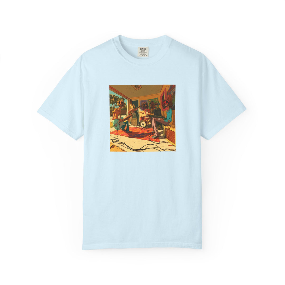 Retro Garage Band T-Shirt, Funky Music Graphic Tee, Vintage Cartoon Band Shirt, Psychedelic Guitar Art Tee