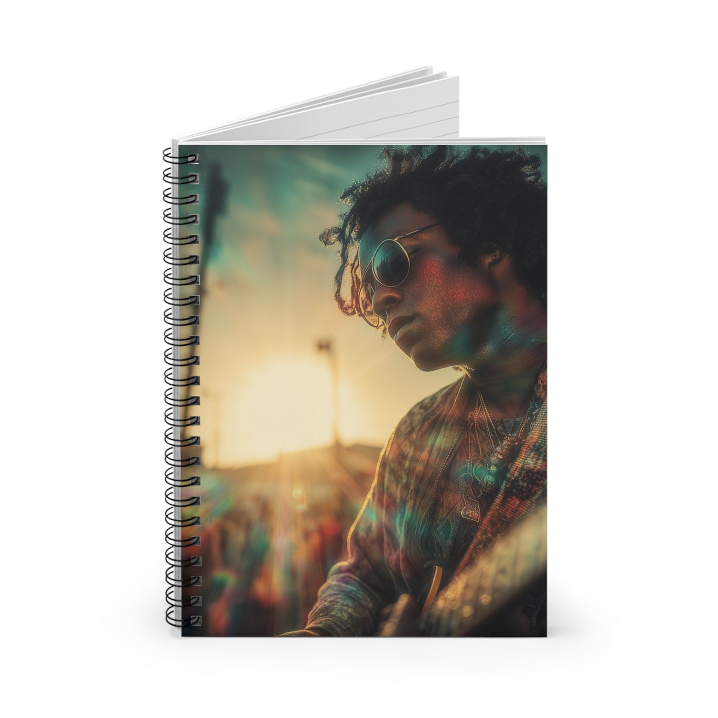 Musician Portrait Spiral Notebook 6x8 Vintage Sunset Guitar Journal For Songwriting And Journaling
