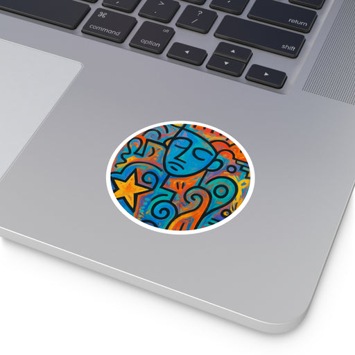 Abstract Urban Art Round Sticker — Colorful Face & Star Design (Indoor/Outdoor)
