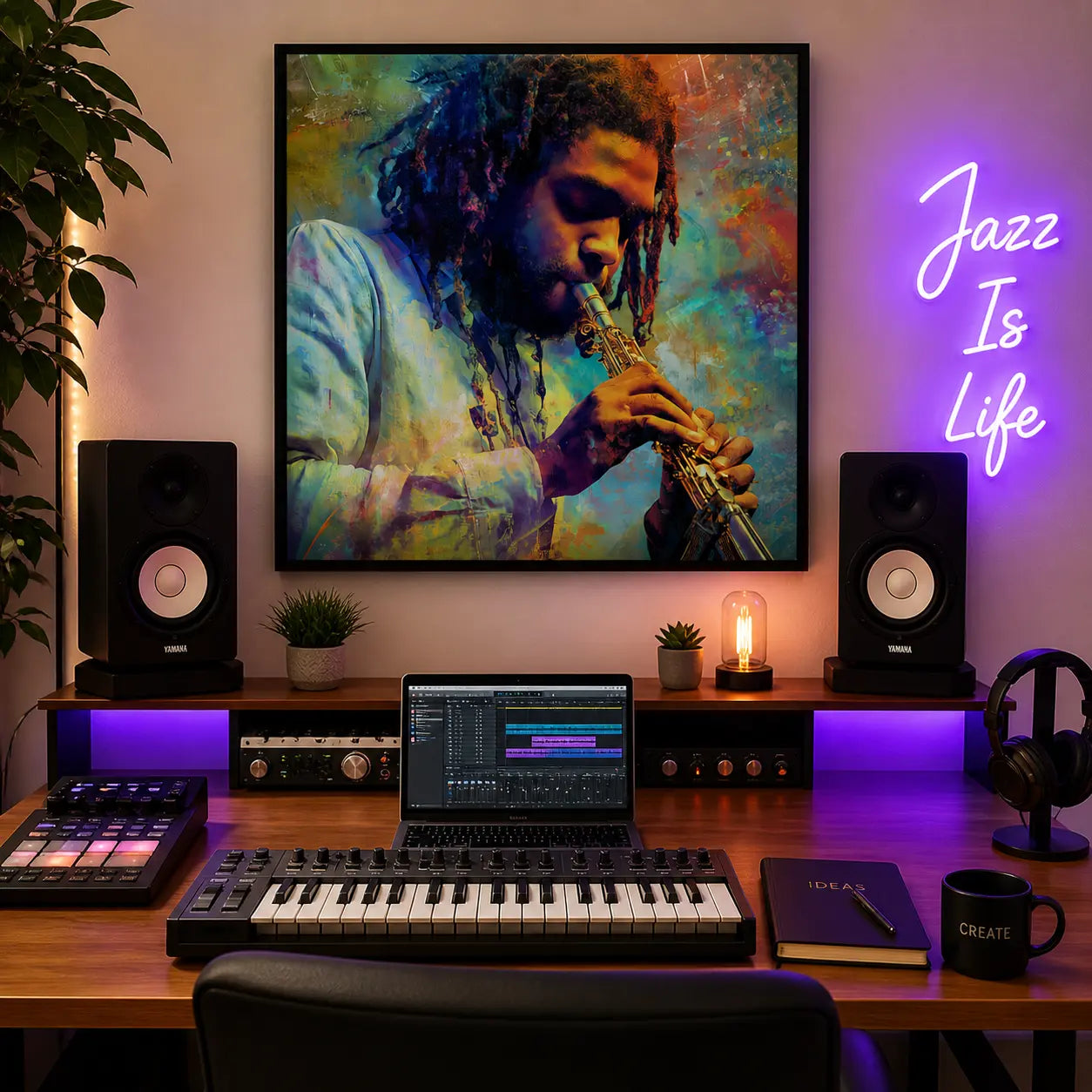 Saxophone Player Matte Poster Colorful Jazz Music Wall Art Vertical For Home Studio Archival Giclee Print Printify