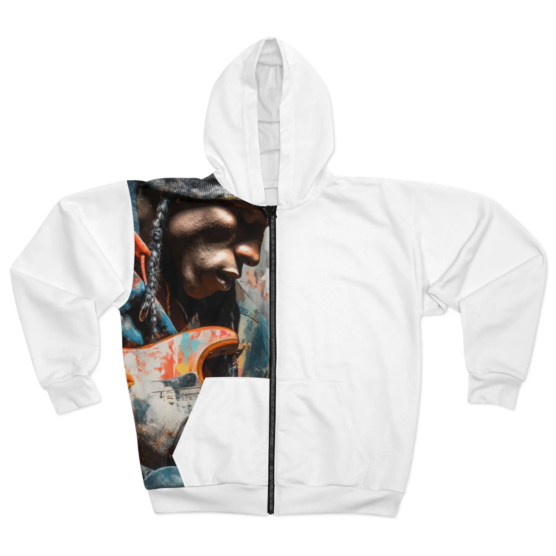 Guitarist Portrait All Over Print Zip Hoodie With Photo Realistic Panel For Music Lovers Printify
