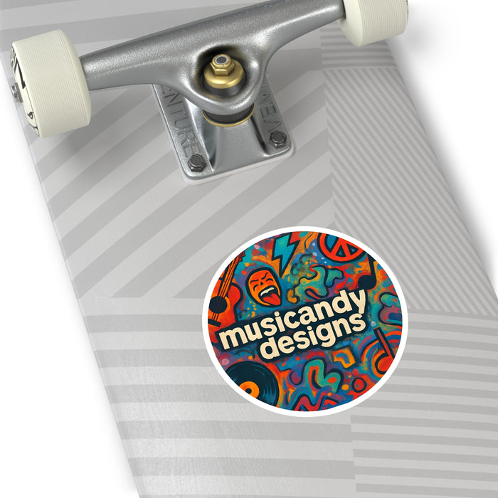 Music Andy Designs Round Sticker — Colorful Psychedelic Music Art Sticker (Indoor/Outdoor)