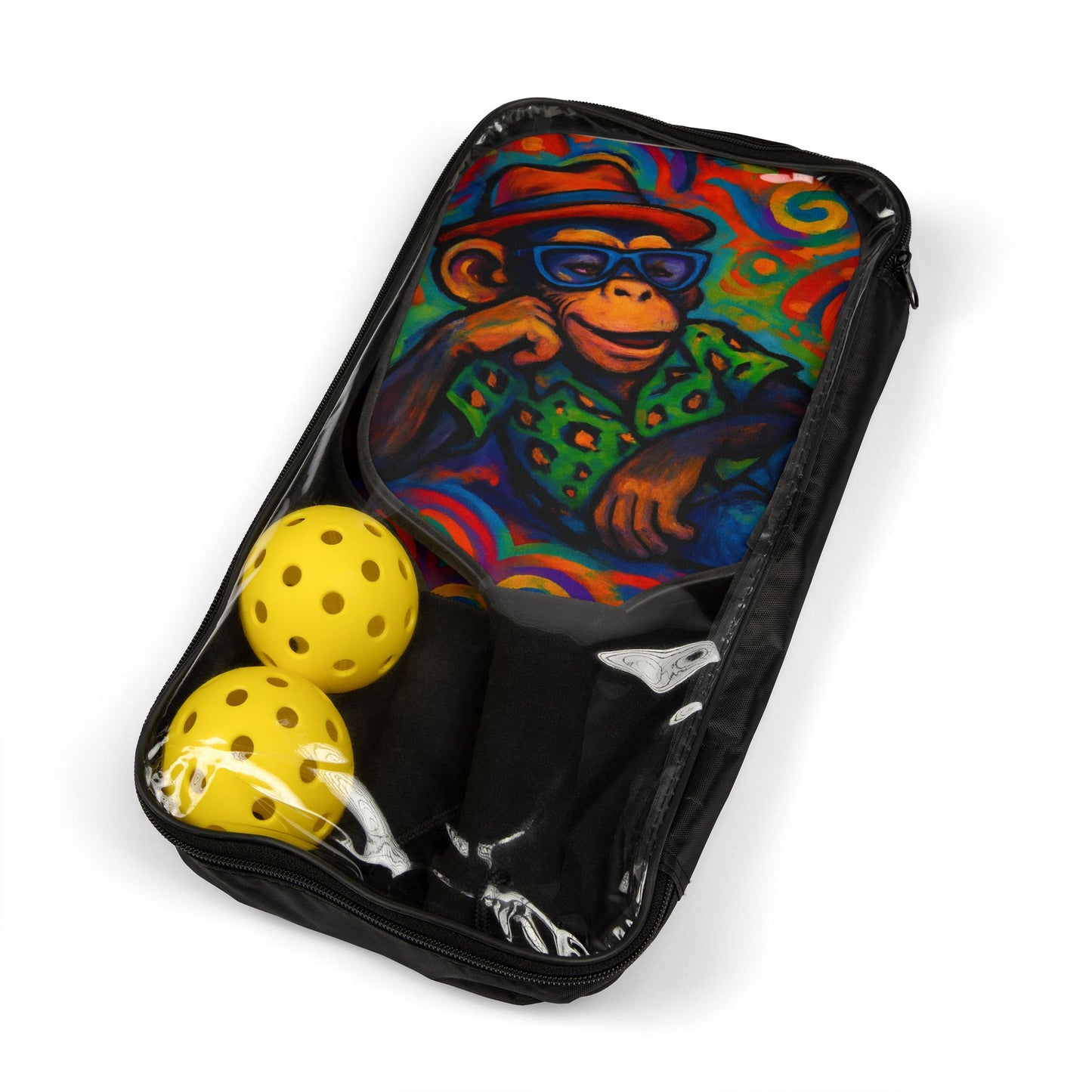 Pickleball Paddle Set With Colorful Retro Monkey Design 2 Pack With Balls Durable Wooden Paddles And Comfortable Grips