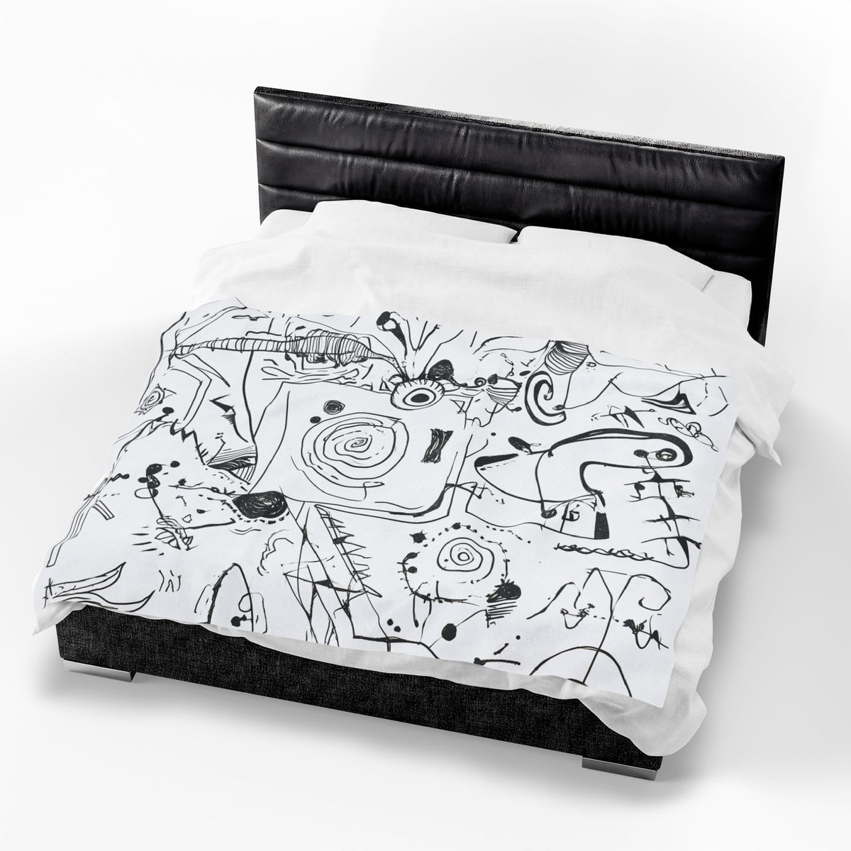 Black Ink Doodle Abstract Art Velveteen Plush Blanket | Sketch Pattern