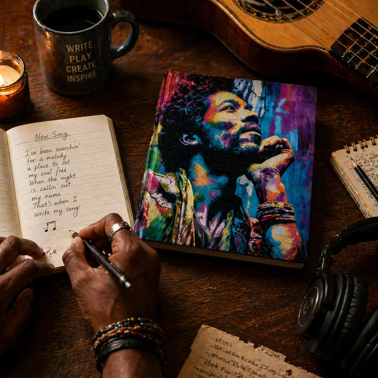Colorful Portrait Hardcover Journal With Bold Painterly Artwork And Matte Laminated Cover Printify