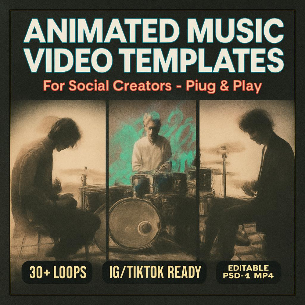 Promotional graphic for animated music video templates 