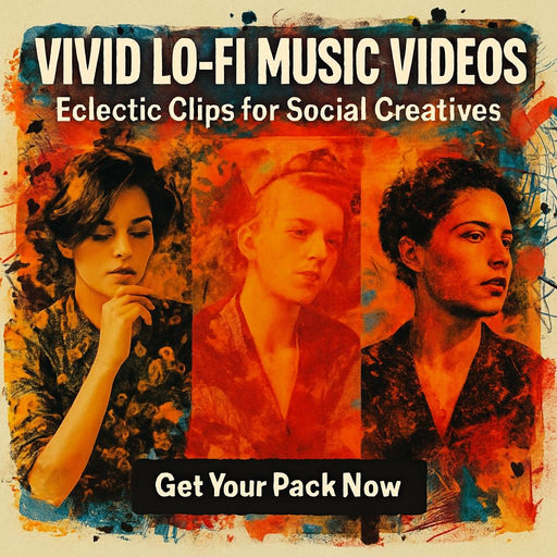 Promotional graphic for 'Vivid Lo-Fi Music Videos' with artistic portraits and text.