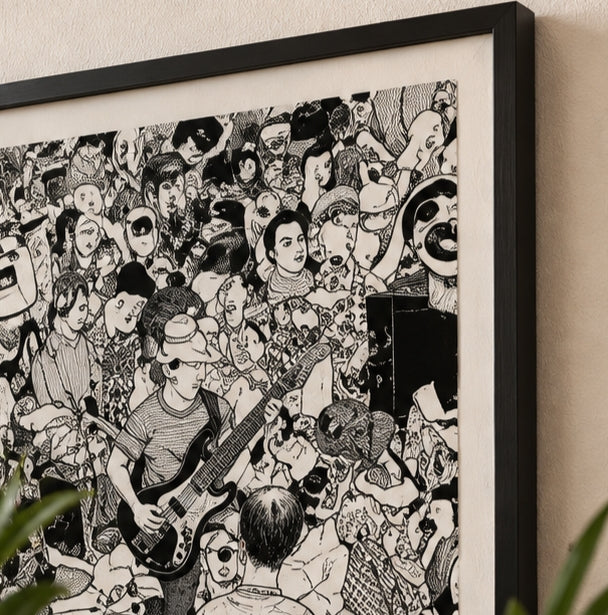 Black And White Indie Band Concert Crowd Art Print Poster