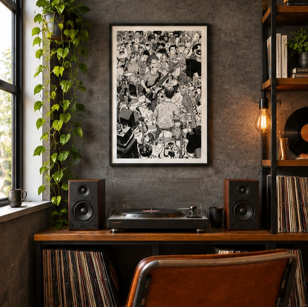 Black And White Indie Band Concert Crowd Art Print Poster