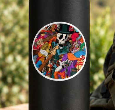 Colorful Skull Rock Band Vinyl Sticker Musician Collage Indoor Outdoor