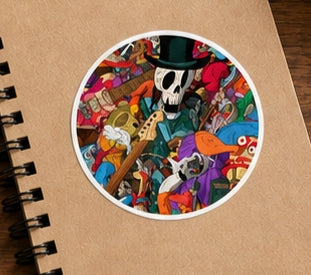 Colorful Skull Rock Band Vinyl Sticker Musician Collage Indoor Outdoor