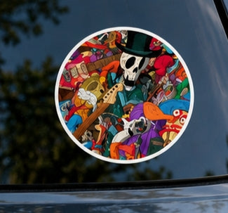 Colorful Skull Rock Band Vinyl Sticker Musician Collage Indoor Outdoor
