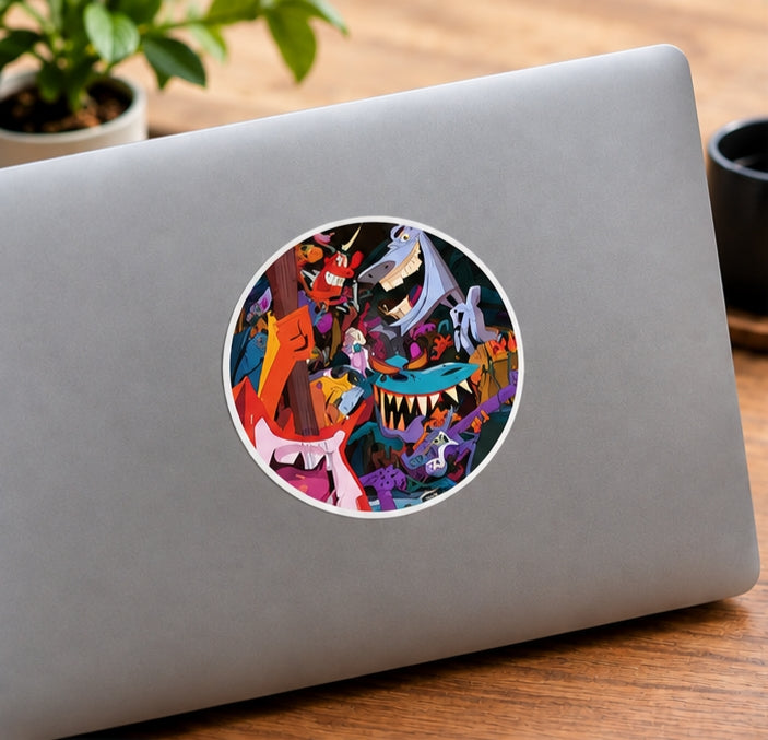 Colorful Music Monster Vinyl Sticker Guitar Band Decal For Laptops