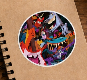 Colorful Music Monster Vinyl Sticker Guitar Band Decal For Laptops