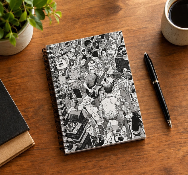 Black White Concert Crowd Spiral Notebook Ruled Music Journal