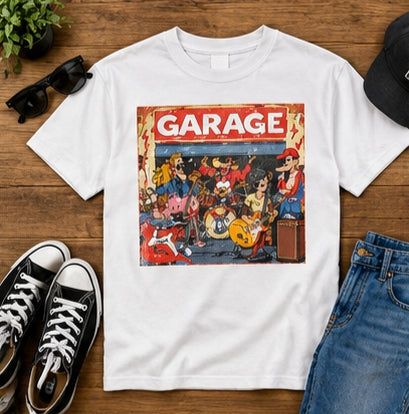 Retro Garage Band T-Shirt, Vintage Rock Music Tee, Cartoon Band Shirt, Music Lover Gift, Guitar Player Tee, Retro Concert Apparel