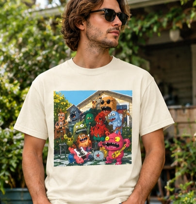 Cartoon Monster Band T-Shirt, Retro Music Tee, Funny Monster Rock Shirt, Porch Party Shirt, Colorful Band Tee, Music Lover Gift
