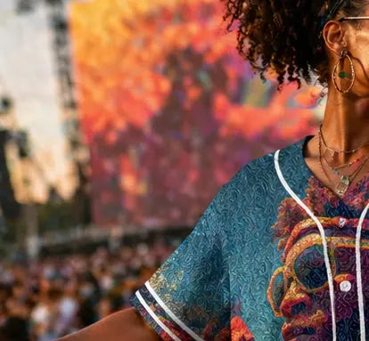 Afrobeat Festival Womens Baseball Jersey Vibrant Concert Print Grainy Sunset Portrait On Breathable Performance Fabric Printify