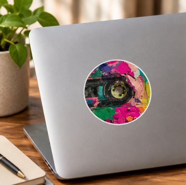 Retro Cassette Vinyl Stickers Round Neon Color Splash Decal