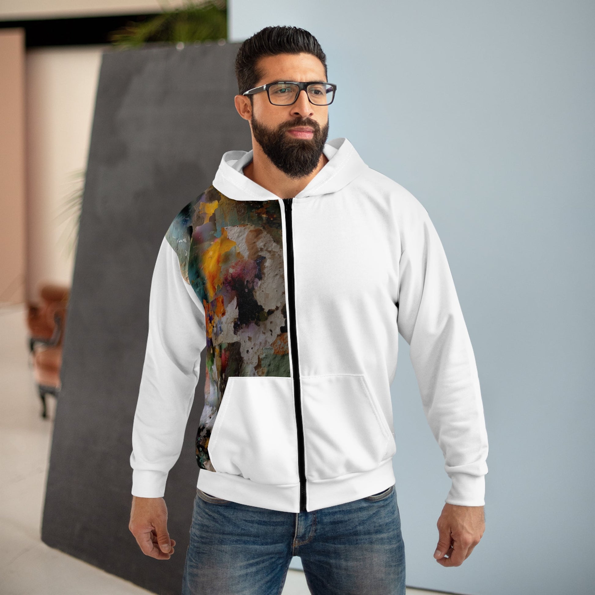 Abstract Paint Splash Zip Hoodie — Artistic Asymmetrical Design - MusicandydesignsAll Over Prints