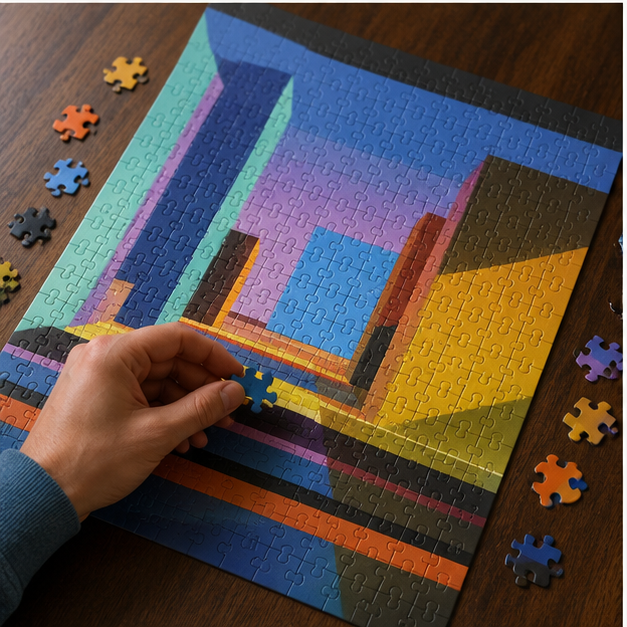 Abstract Cityscape Puzzle Colorful Geometric Jigsaw Puzzle 110 To 1014 Pieces For Mindful Play