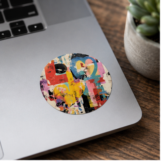 Abstract Collage Round Sticker Colorful Pop Art Decal Indoor Outdoor For Laptop Water Bottle Notebook Skateboard