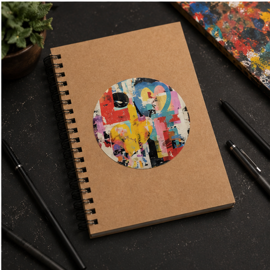 Abstract Collage Round Sticker Colorful Pop Art Decal Indoor Outdoor For Laptop Water Bottle Notebook Skateboard