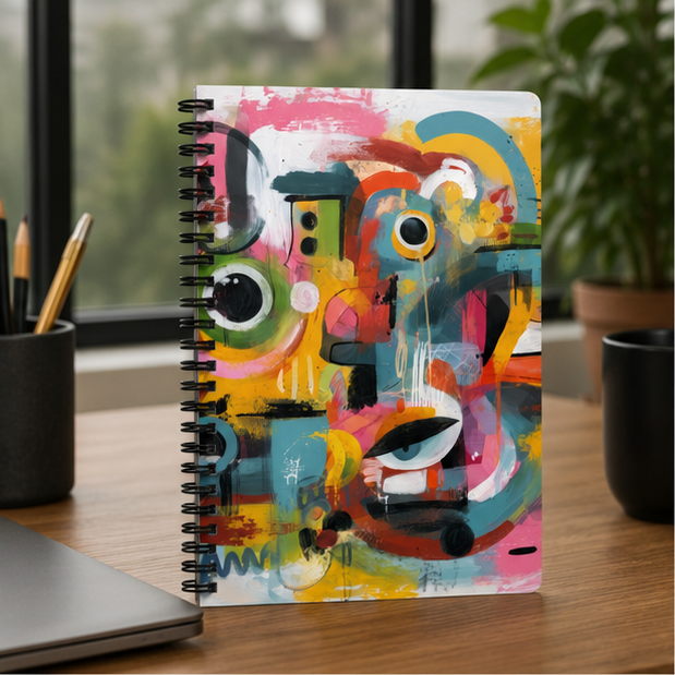 Abstract Colorful Faces Spiral Notebook Ruled Journal For Creative Notes And Daily Ideas