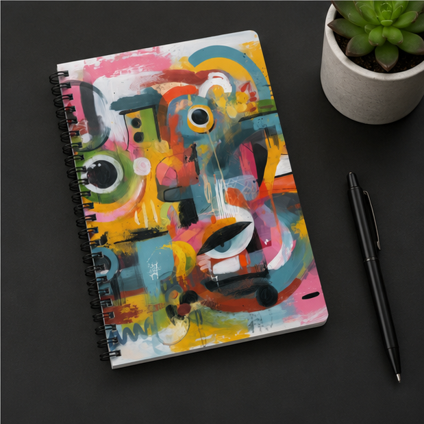 Abstract Colorful Faces Spiral Notebook Ruled Journal For Creative Notes And Daily Ideas