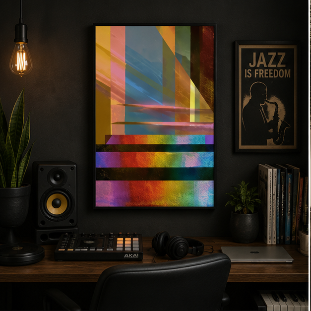 Abstract Geometric Matte Poster With Colorful Holographic Stripes Vertical Wall Art For Modern Home Decor