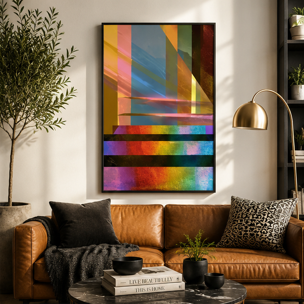 Abstract Geometric Matte Poster With Colorful Holographic Stripes Vertical Wall Art For Modern Home Decor