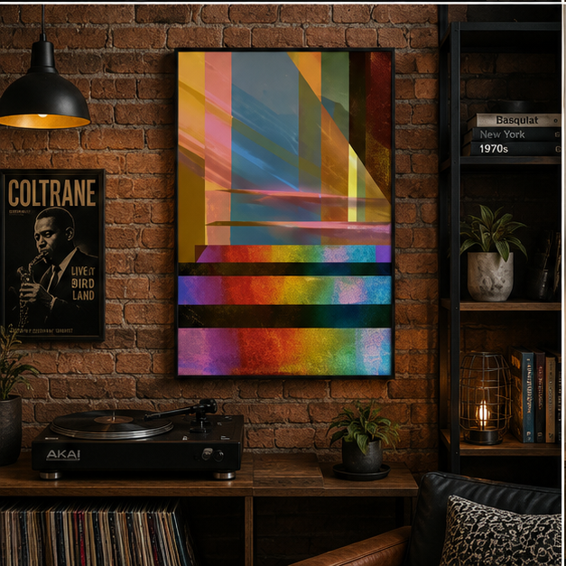 Abstract Geometric Matte Poster With Colorful Holographic Stripes Vertical Wall Art For Modern Home Decor