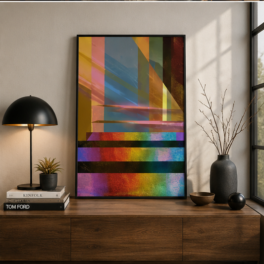 Abstract Geometric Matte Poster With Colorful Holographic Stripes Vertical Wall Art For Modern Home Decor