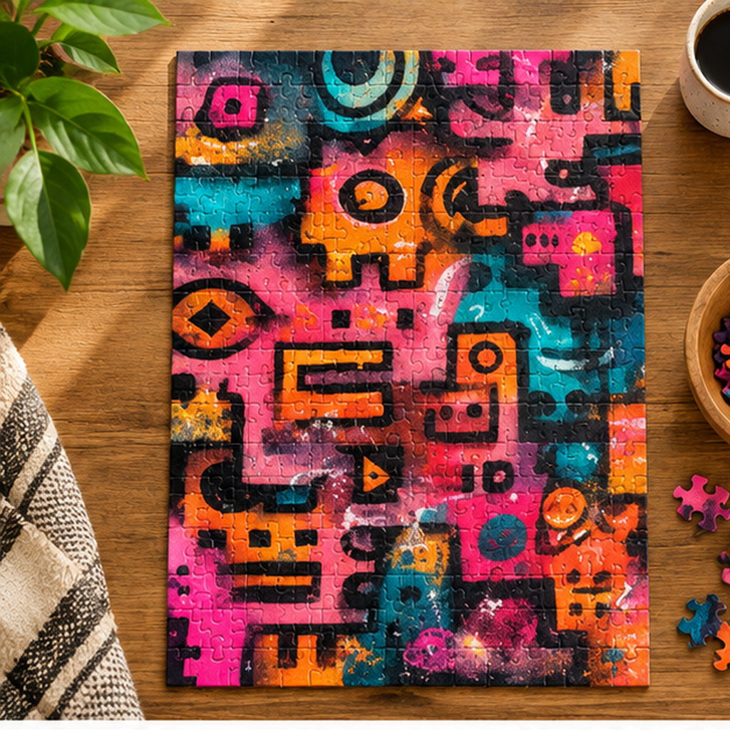 Abstract Graffiti Jigsaw Puzzle – Colorful Neon Street Art  Bold Colors. Abstract Energy. A Puzzle with Personality.