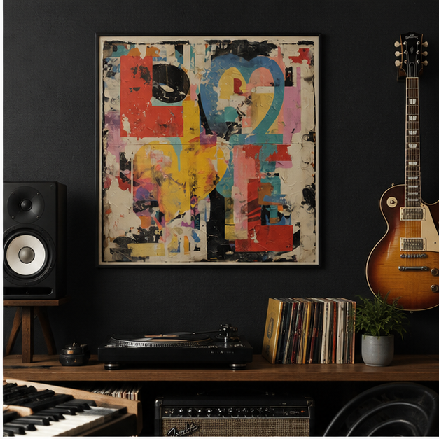Abstract Love Collage Poster Matte Vertical Wall Art With Giclee Inks Textured Urban Hearts Design