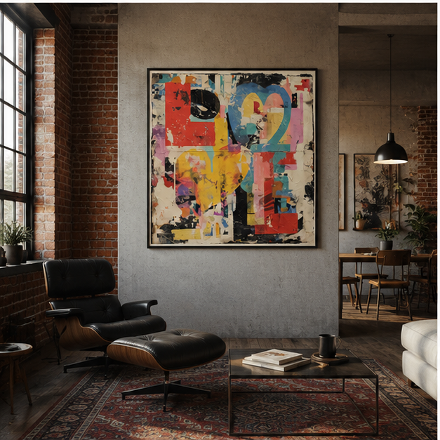 Abstract Love Collage Poster Matte Vertical Wall Art With Giclee Inks Textured Urban Hearts Design