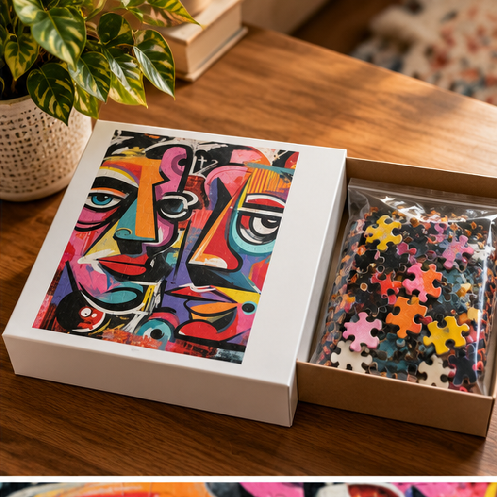 Abstract Street Art Jigsaw Puzzle – Colorful Cubist Faces, Modern Graffiti Art, Bold Pop Art Puzzle, Unique Artistic Gift