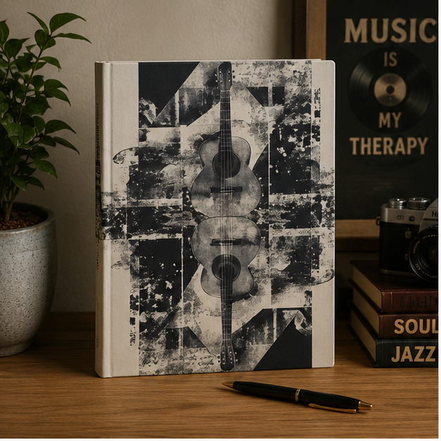 Acoustic Collage Hardcover Journal For Songwriters And Musicians Vintage Guitar Music Notebook With Sheet Music Cover
