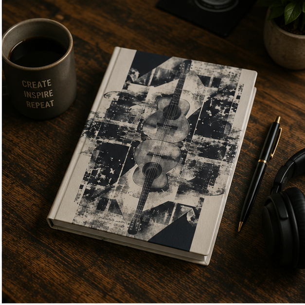 Acoustic Collage Hardcover Journal For Songwriters And Musicians Vintage Guitar Music Notebook With Sheet Music Cover