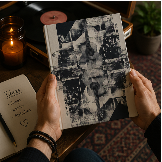 Acoustic Collage Hardcover Journal For Songwriters And Musicians Vintage Guitar Music Notebook With Sheet Music Cover